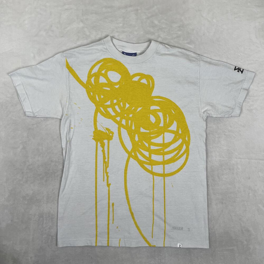 Staple X Krink T-Shirt Mens Medium White Yellow Graffiti Drip Graphic Tee